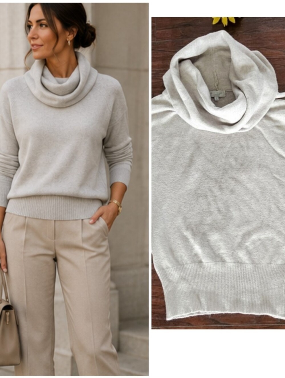 Warm & Cozy Light Gray Cowl Neck Women's Sweater 💫